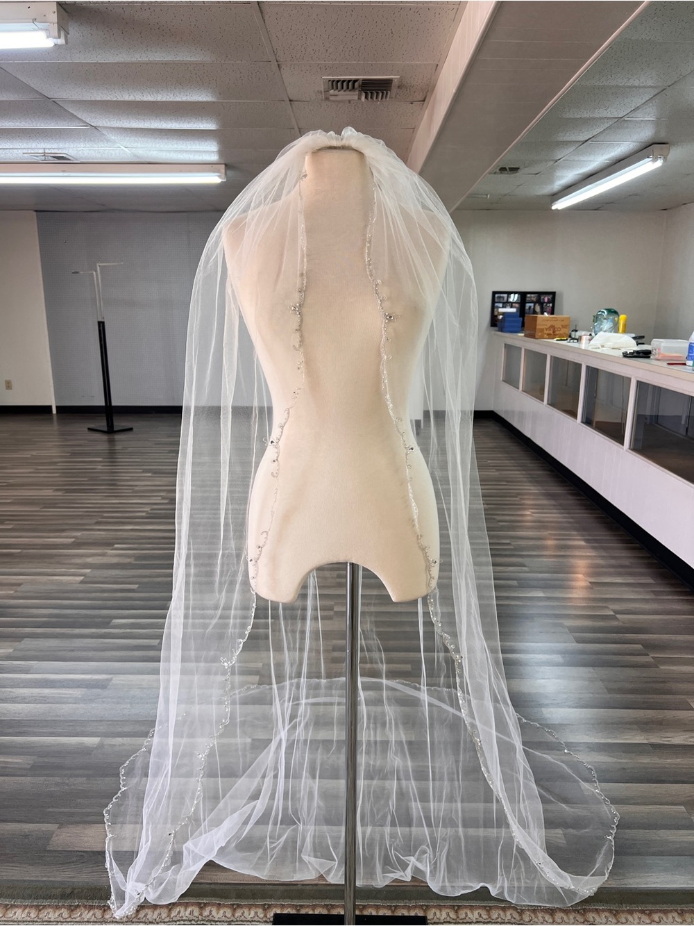 Long Ivory Bridal Veil with Beaded Edge